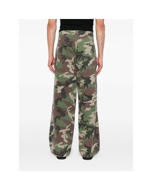 Stay Human On Earth Green Camouflage-Print Trousers for men