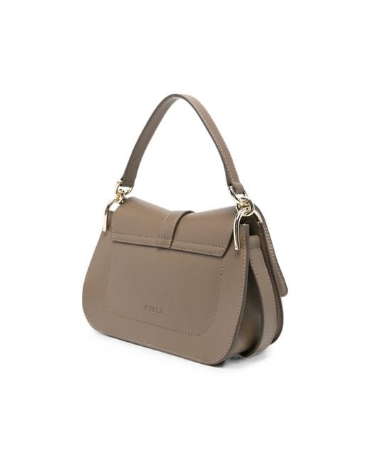 Furla Gray Arch-Logo Leather Shoulder Bag