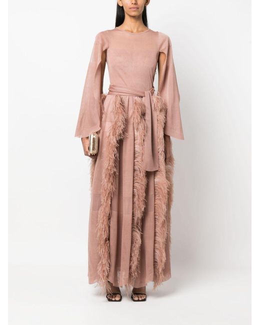 Antonino Valenti Pink Feather-Detail Silk Maxi Dress