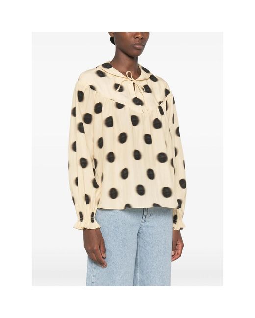 Stine Goya Natural Polka-Dot Tie-Neck Blouse