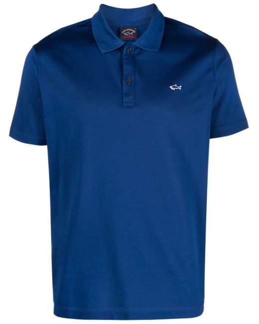 Paul & Shark Blue Logo-Patch Organic-Cotton Polo Shirt for men