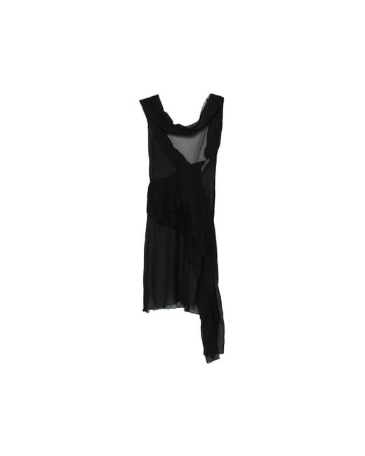 GIMAGUAS Black Boa Draped Mini Dress
