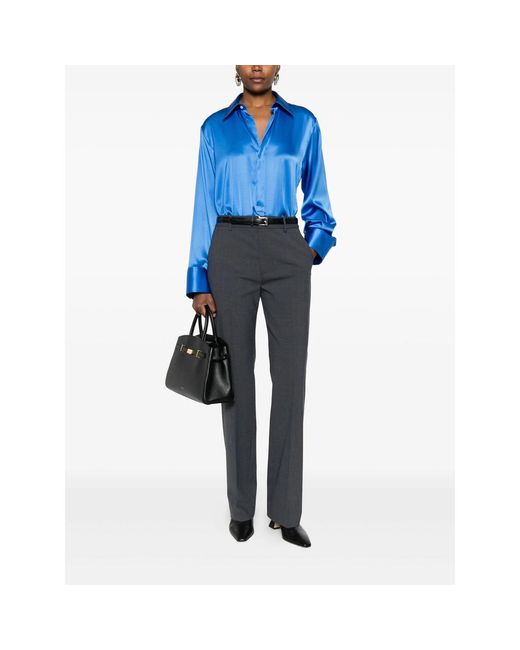Covert Blue Point-Collar Blouse