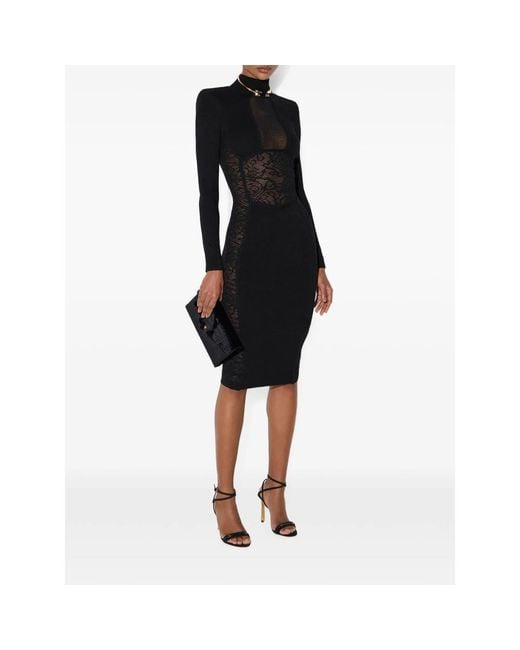 Elisabetta Franchi Black Lace-Panelled Mesh-Insert Dress
