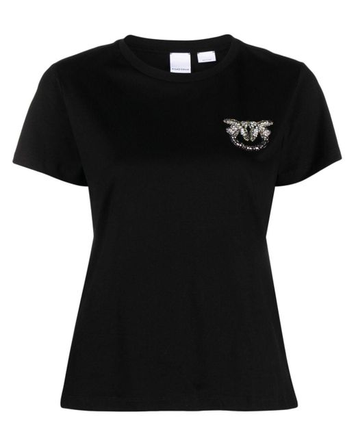 Pinko Black Logo-Embellished Cotton T-Shirt