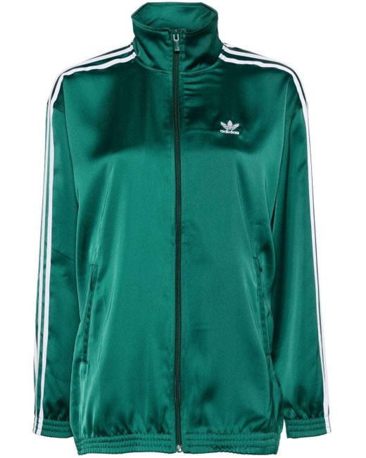Adidas Green 3-Stripes-Logo Satin-Weave Jacket