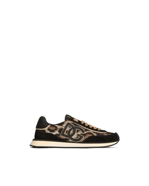 Dolce & Gabbana Black Leo-Print Fabric Dg Cushion Sneakers
