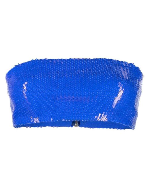 David Koma Blue Sequin-embellished Strapless Crop Top