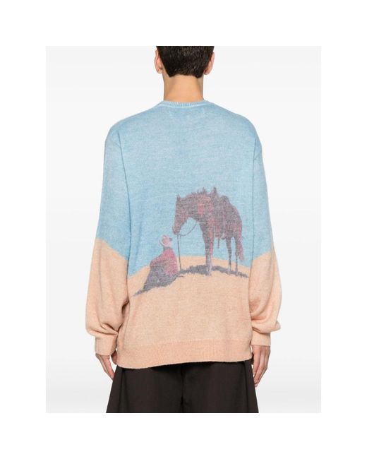 One Of These Days Blue Graphic-Print Intarsia-Knit Sweater for men
