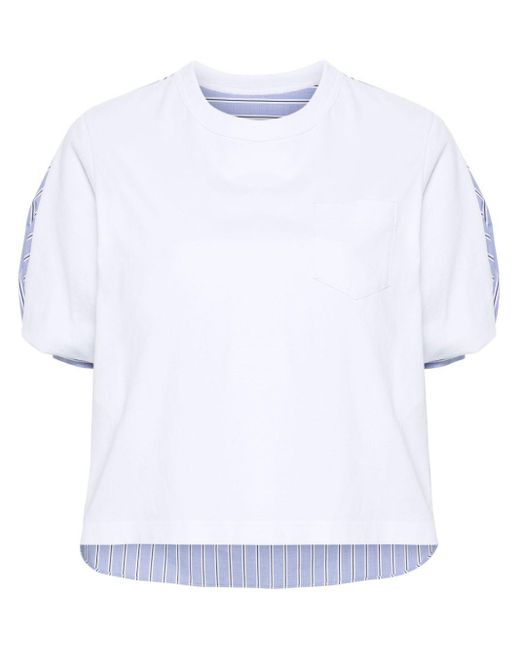 Sacai White Crew-Neck Panelled T-Shirt
