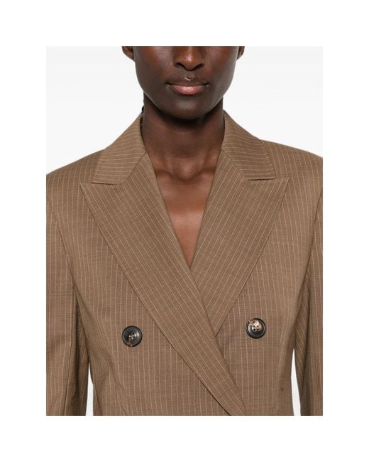 Max Mara Brown Mstumico Pinstripe Double-Breasted Blazer