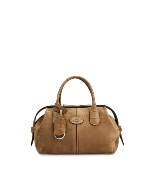 Tod's Brown Croc-Effect Panelled Suede Tote Bag