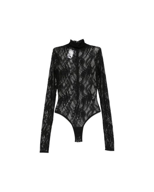 ANDAMANE Black Ziggy Lace-Patterned High-Neck Bodysuit