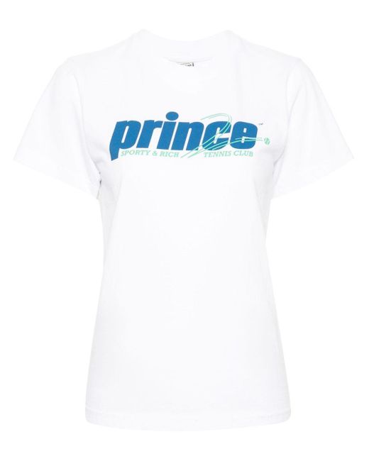 Sporty & Rich Blue Logo-Print Cotton T-Shirt