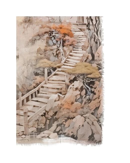 D'Aniello Natural Frayed-Edges Printed Scarf