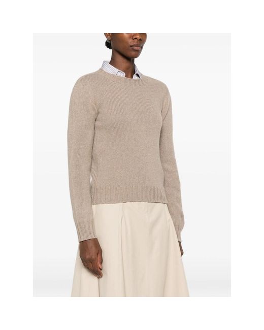 Aragona Natural Long-Sleeve Ribbed-Knit Sweater
