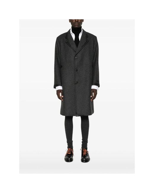Prada Black Leather-Trimmed Single-Breasted Coat for men