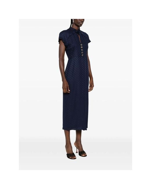 Alessandra Rich Blue Star-Print Tie-Neck Midi Dress