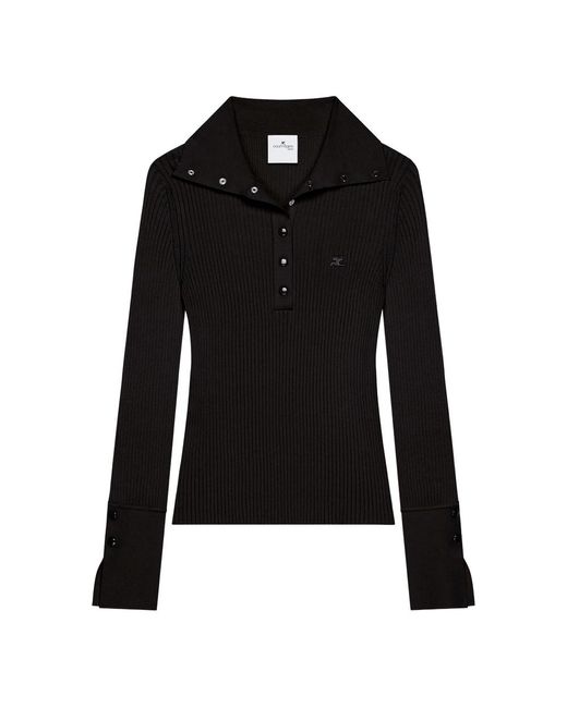 Courreges Black Ribbed Polo Top