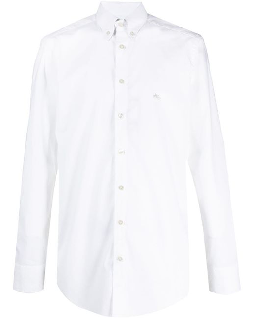 Etro White Logo-embroidered Cotton Shirt for men