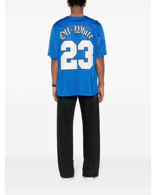 Off-White c/o Virgil Abloh Blue Off- Logo-Patch Baseball Shirt for men