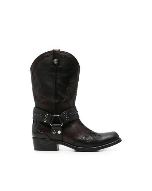 Versace Black Harness-Detail Embroidered Boots