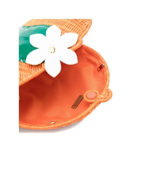 Serpui Orange Flower Embellished Clutch Bag