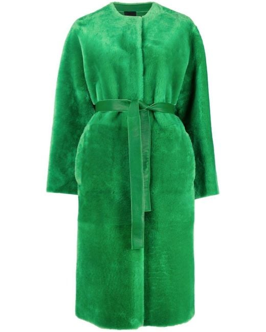 Blancha Green Single-breasted Shearling Coat