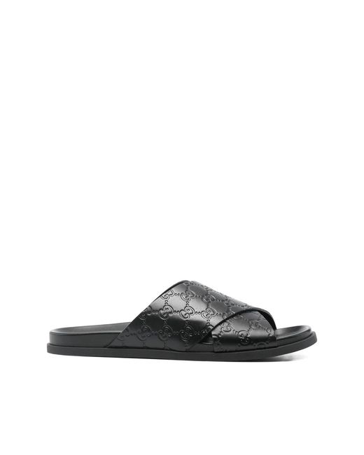 Gucci Black Interlocking-G Criss-Cross Flat Sandals for men