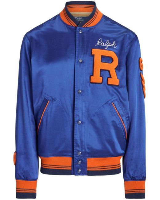 Polo Ralph Lauren Blue Satin Baseball Bomber Jacket for men