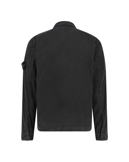 Stone Island Black Flap-Pocket Logo-Patch Shirt for men