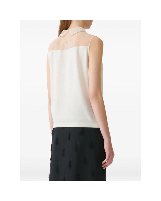 Fabiana Filippi White Lace-Collar Mesh-Yoke Blouse