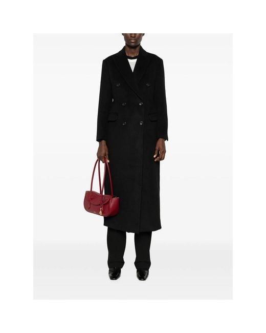 Eraldo Black Double-Breasted Peaked-Lapels Coat