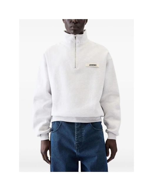 Jacquemus White Gros Grain Zip-Up Cotton Sweatshirt for men