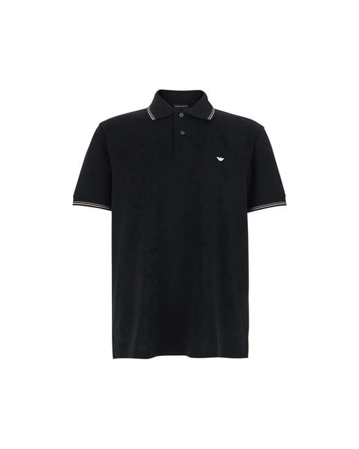 Emporio Armani Black Embroidered Trim Polo Shirt for men