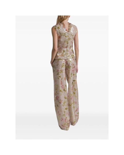 Alberta Ferretti Natural Sequin Floral Tank Top