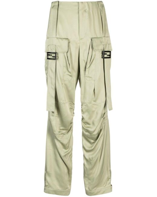 Fendi Natural Ff Buckle-Detail High-Waisted Trousers