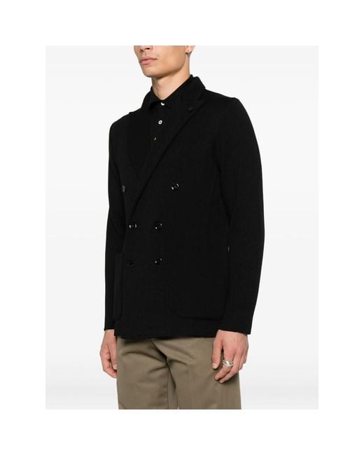 Lardini Black Double-Breasted Wool Jacket for men