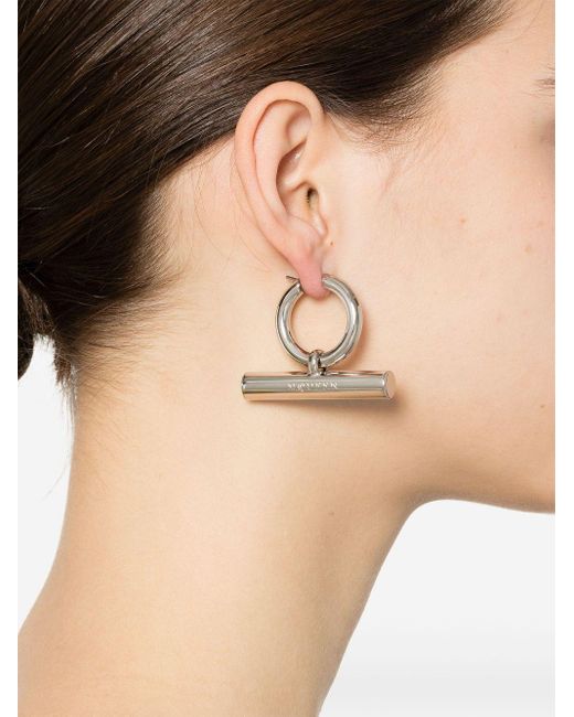 Alexander McQueen White T-Bar Hoop Earrings