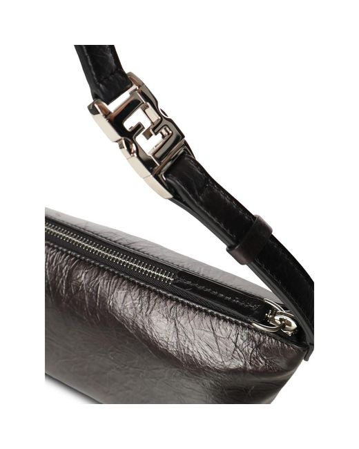 Fendi Black Vanity Pouch Small Crackled Leather Bag