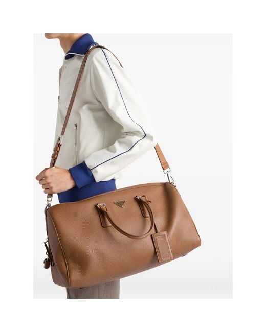 Prada Brown Leather Duffel Bag for men