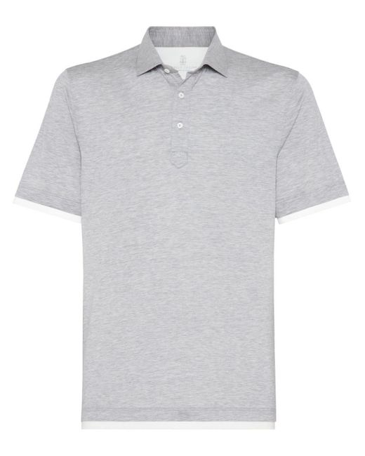 Brunello Cucinelli White Button-Fastening Silk-Blend Polo Shirt for men