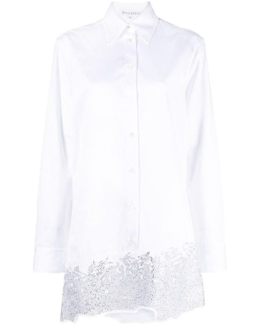 J.W. Anderson White Crystal-Embellished Cotton Shirtdress