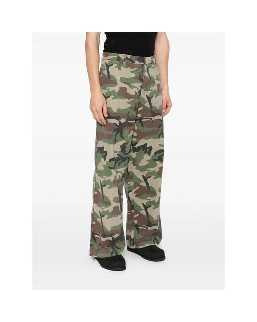 Stay Human On Earth Green Camouflage-Print Trousers for men
