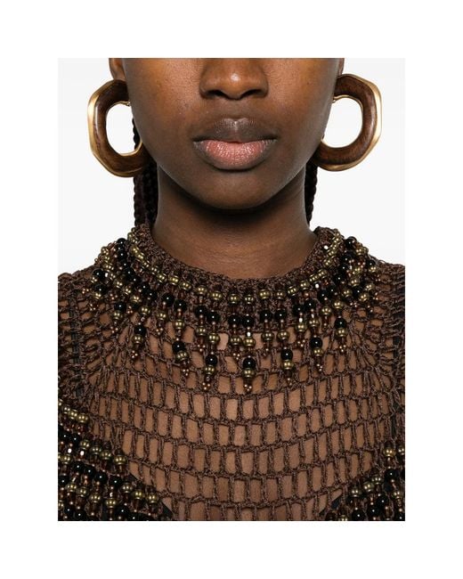 Bless Brown Beaded Crochet Top
