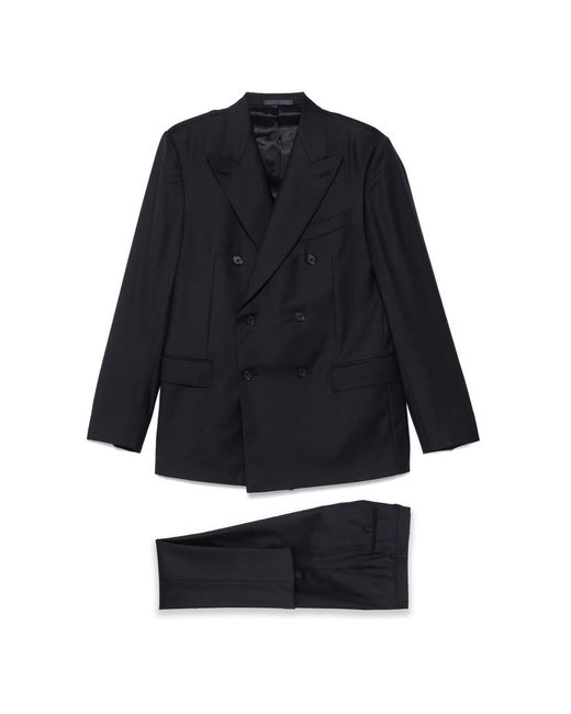 Caruso Blue Double-Breasted Wool Suit for men