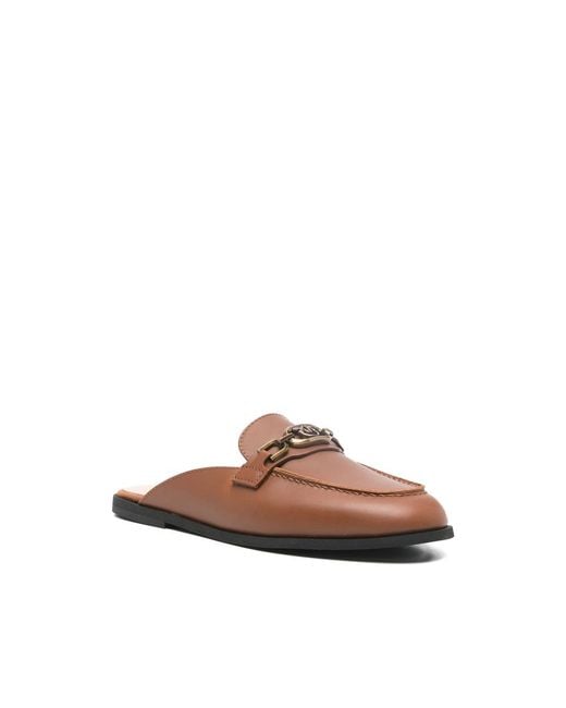Pinko Brown Logo-Chain Mules