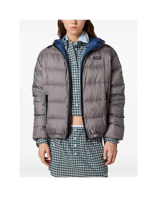 Miu Miu Gray Light Pongé Down Hoodie Jacket