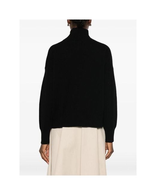 Aragona Black Roll-Neck Ribbed-Trim Sweater