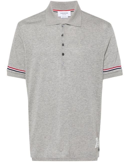 Thom Browne Gray Knitted Cotton Polo Shirt for men